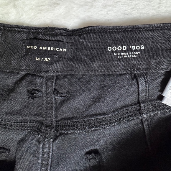 NWT Good American "Good 90s" Mid Rise Relaxed Fit Black Wash Jeans Size 14 L32" - Picture 6 of 14